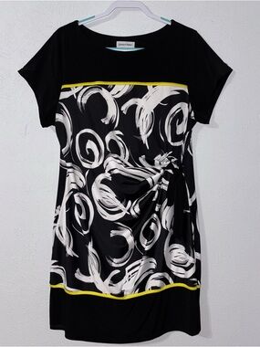 Shelby Palmer 2X Black White Abstract Sheath Dress Side Tie Ruched Plus